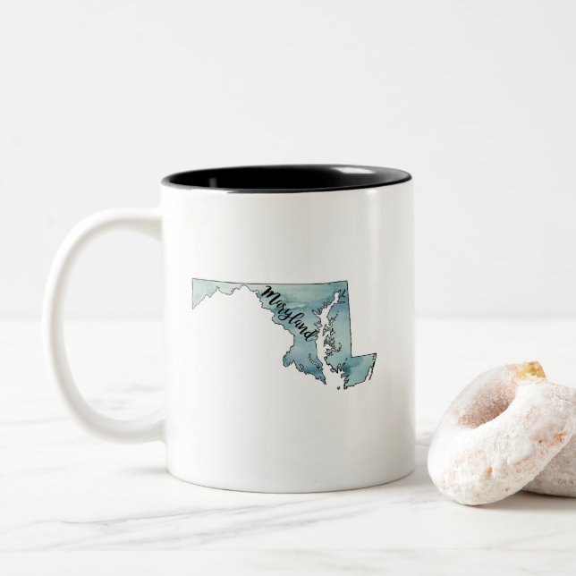 Maryland State Map Watercolor Two-Tone Coffee Mug (With Donut)