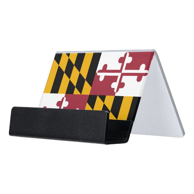 Maryland State & Maryland Flag / USA Desk Business Card Holder (Angled Front)