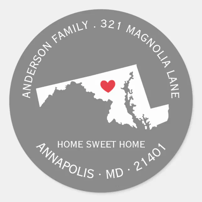 MARYLAND State New Home Address Label Sticker Zazzle