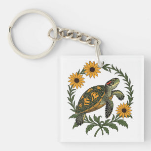 Maryland Terrapin And Black Eyed Susan Flowers Keychain
