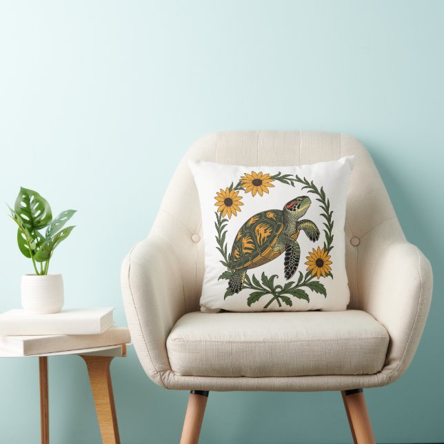 Maryland Terrapin And Black Eyed Susan Flowers Throw Pillow (Chair)