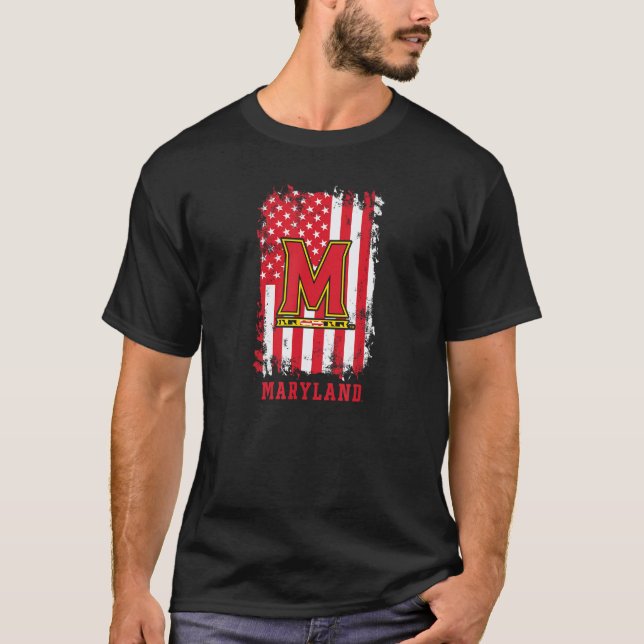 Maryland Terrapins Patriotic Retro American Flag B T-Shirt (Front)