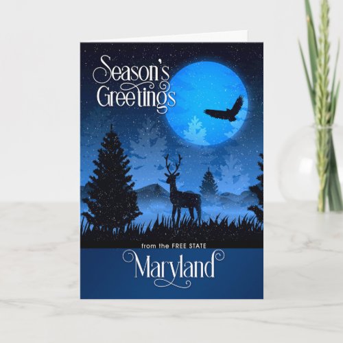 Maryland The Free State Woodland Deer Holiday Card