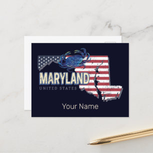 Maryland United States Retro State Map Vintage USA Holiday Postcard