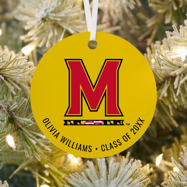 Maryland University M Logo | Add Your Name Metal Ornament (Insitu)