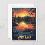 Maryland USA Art Vintage Illustration Travel Postcard