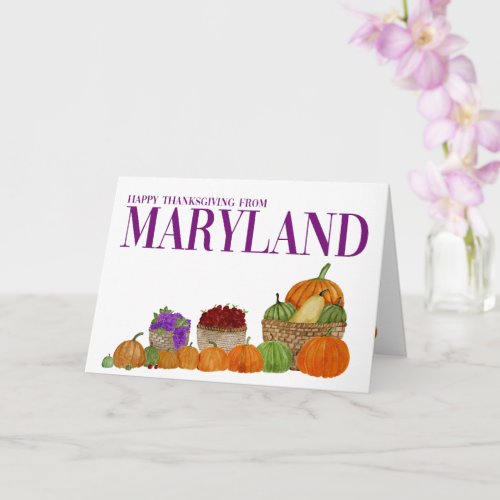 Maryland Watercolor Pumpkins Thanksgiving Card