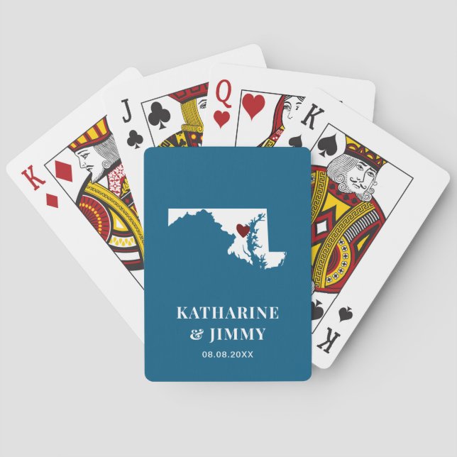 Maryland Wedding Favor Deck of Cards, State Map Poker Cards (Back)
