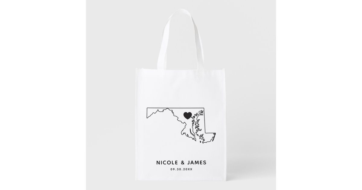 Maryland Wedding Bag Map Tote with Heart Zazzle