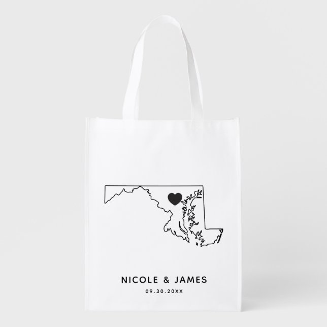 Maryland Wedding Welcome Bag Map Tote with Heart (Front)