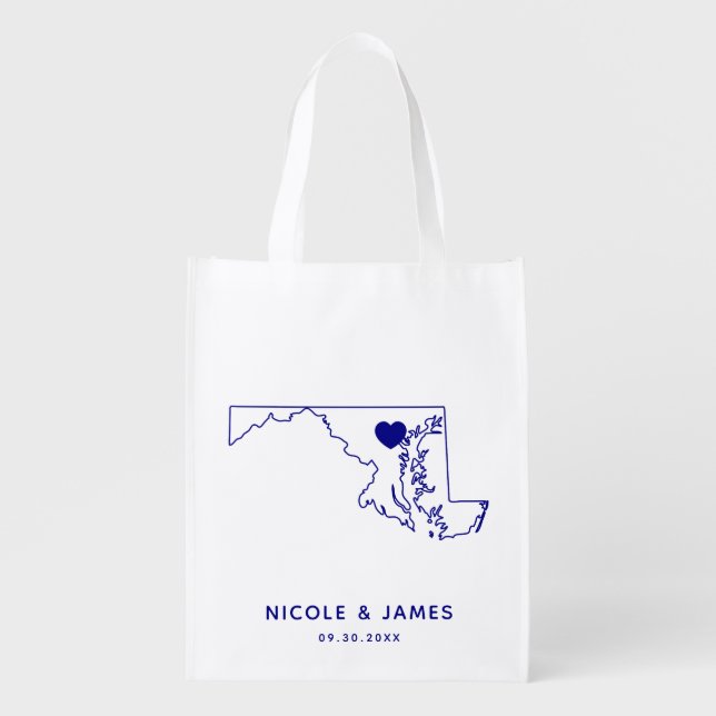 Maryland Wedding Welcome Bag Navy Tote with Map (Front)