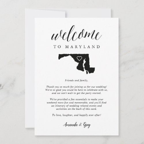 Maryland Wedding Welcome Letter  Itinerary