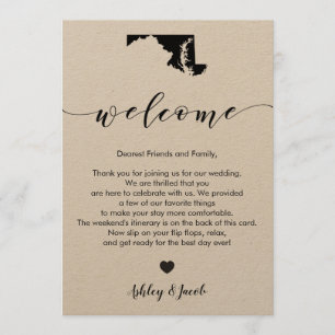 Maryland Wedding Welcome Letter & Itinerary Card