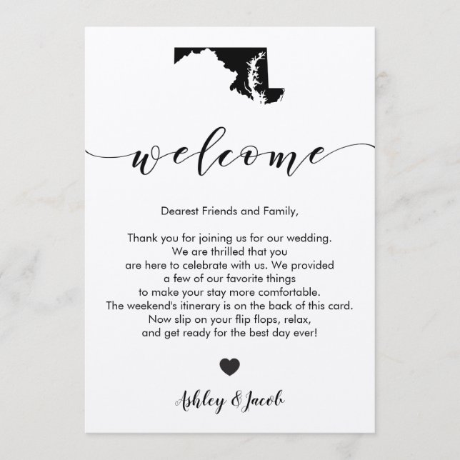 Maryland Wedding Welcome Letter & Itinerary Card (Front)