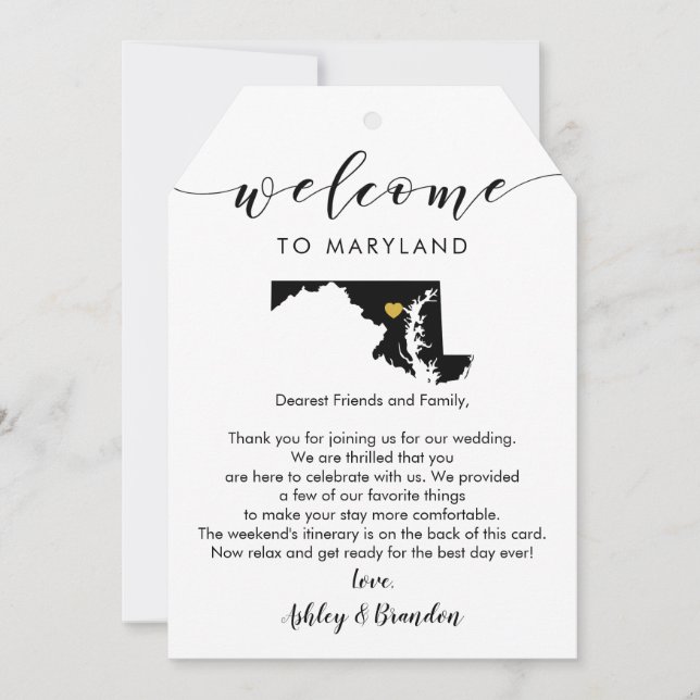 Maryland Wedding Welcome Tag, Letter Itinerary (Front)