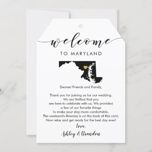 Maryland Wedding Welcome Tag Letter Itinerary