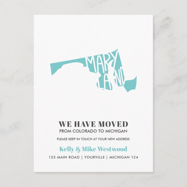 MARYLAND We've moved New address New Home  Postcard (Front)