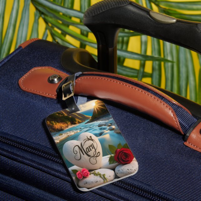 Mary's Heart stone Sunset Luggage Tag (Front Insitu 1)