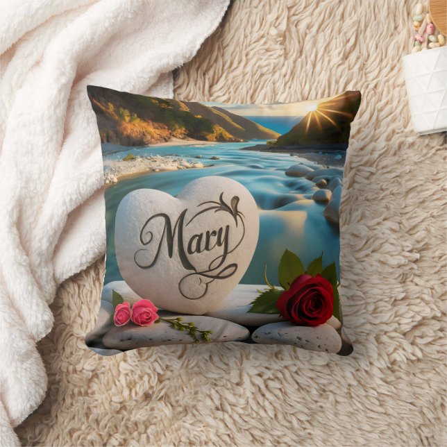 Mary's Heart stone Sunset Throw Pillow (Blanket)