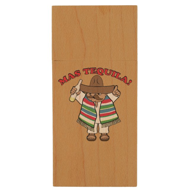 Mas Tequila! Wood USB Flash Drive (Front Vertical)