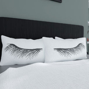 Mascara Lashes Eyes Asleep Black and White Eyelash Pillow Case