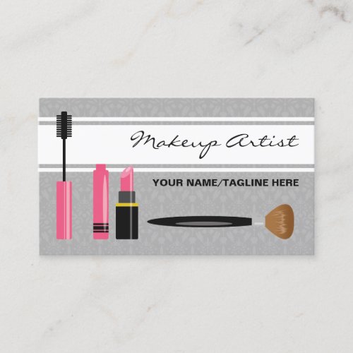 Mascara Lipstick And Brush Makeup Artist Business Card Templates