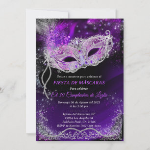 Mascarada de cumpleaños personalizada en negro invitation