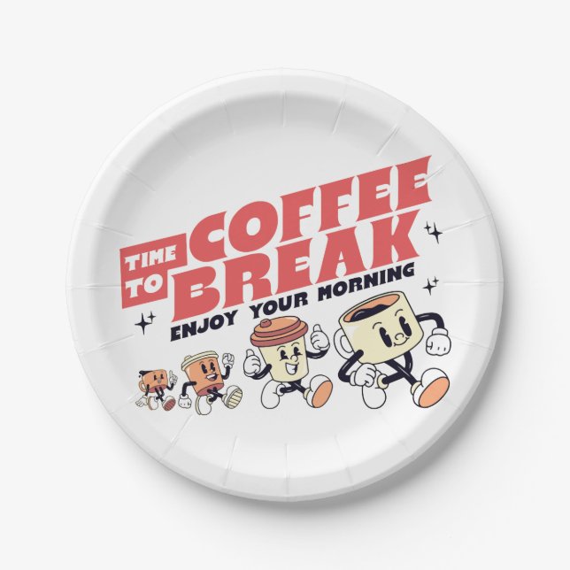 Mascot Coffee - Time To Coffee Break Paper Plates (Front)