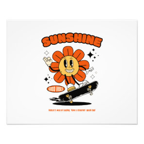 mascot sun flower with skateboard photo print