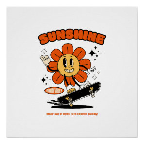 mascot sun flower with skateboard poster