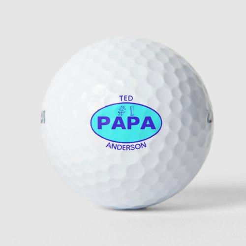 Masculine 1 Papa Personalized Blue Fathers Day Golf Balls