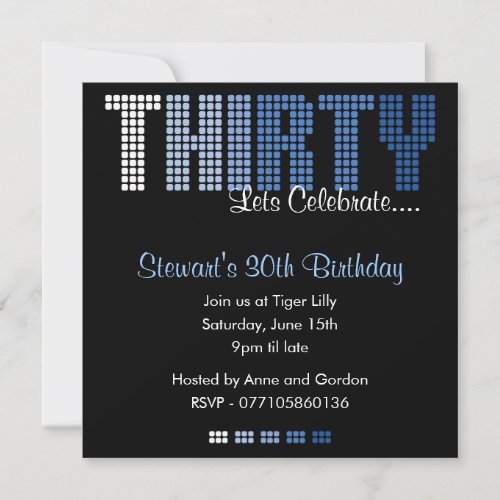 Masculine 30th THIRTY Birthday Party Invitation