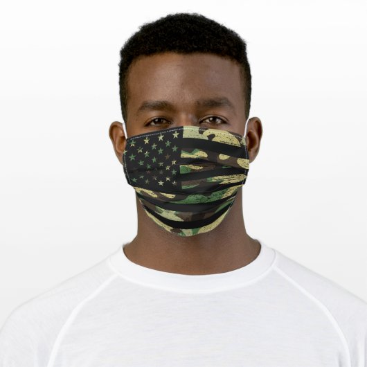 Masculine American Flag Grunge Camouflage Camo Adult Cloth Face Mask (Worn)