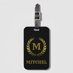 Masculine and Elegant Gold on Black Monogram Name Luggage Tag