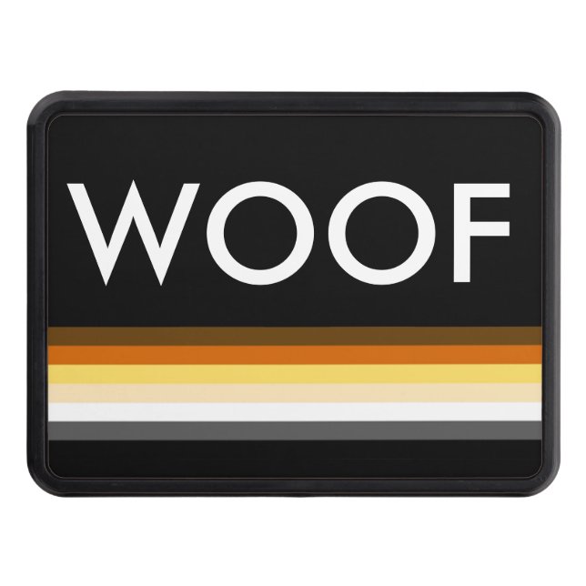 Masculine and Sleek Gay Bear Pride Flag WOOF Hitch Cover (Front)