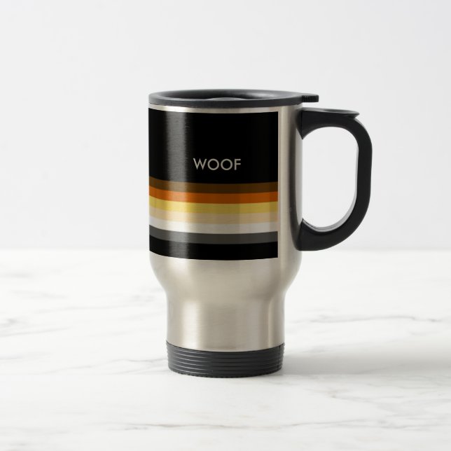 Masculine and Sleek Gay Bear Pride Flag woof Travel Mug (Right)