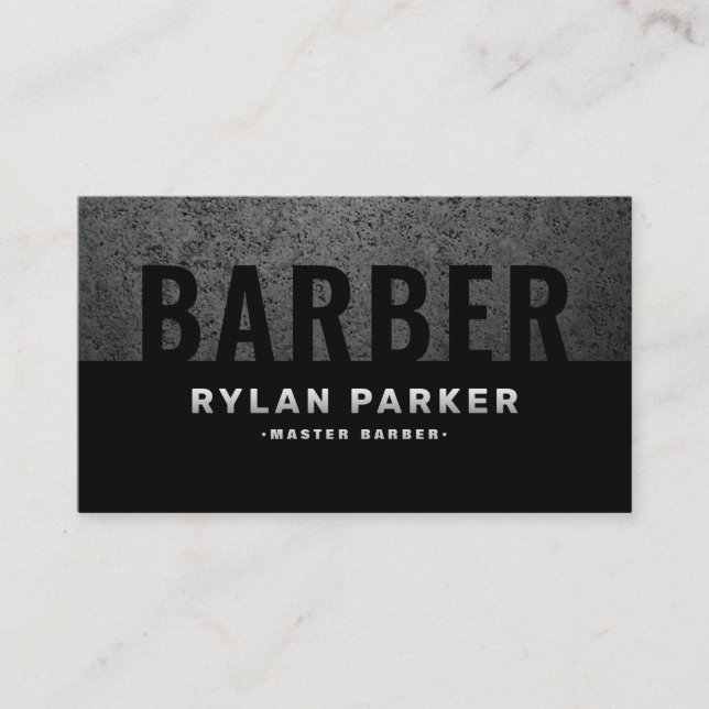 Masculine barber barbershop rough dark business card (Front)