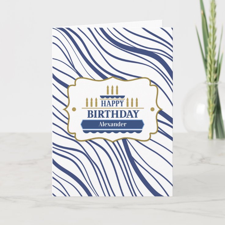 Masculine Birthday with Abstract Navy Blue Lines Card | Zazzle