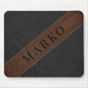 Masculine black and brown faux leather mouse pad