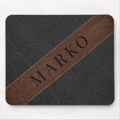 Masculine black and brown faux leather mouse pad