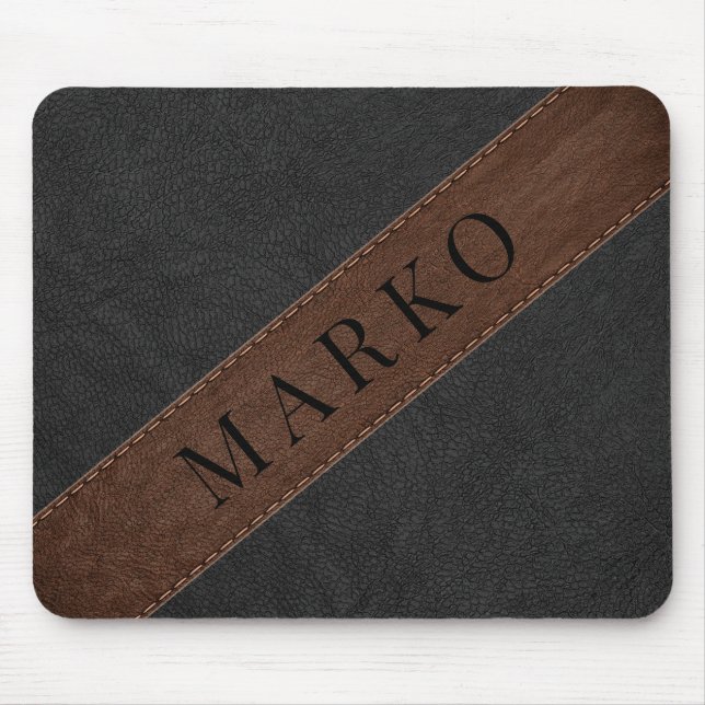 Masculine black and brown faux leather mouse pad (Front)