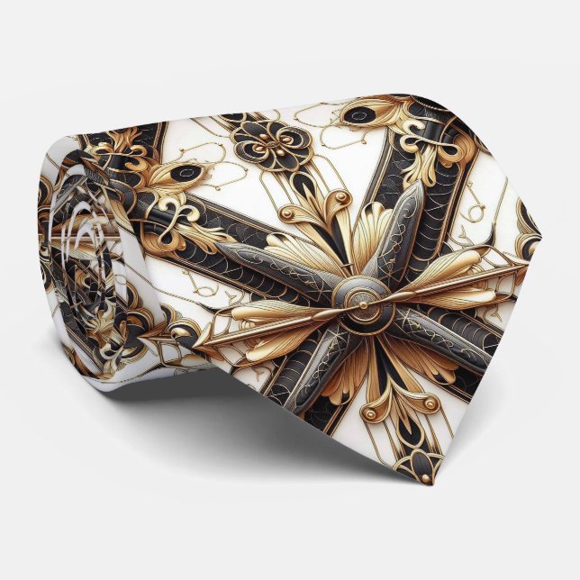 Masculine Black and Gold Airplane Jet Neck Tie (Rolled)