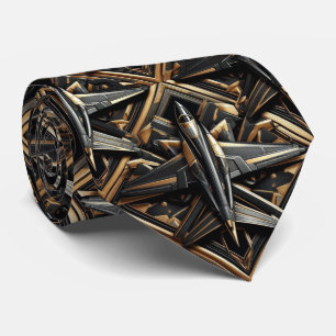 Masculine Black and Gold Airplane Jet Neck Tie