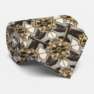 Masculine Black and Gold Airplane Jet Neck Tie