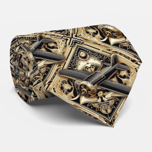 Masculine Black and Gold Airplane Jet Neck Tie