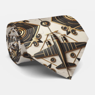 Masculine Black and Gold Airplane Jet Neck Tie