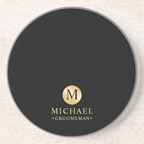 Masculine Black and Gold Personalized Groomsmen Coaster