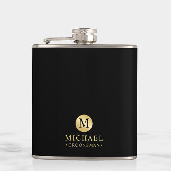 Masculine Black And Gold Personalized Groomsmen Flask by manadesignco at Zazzle