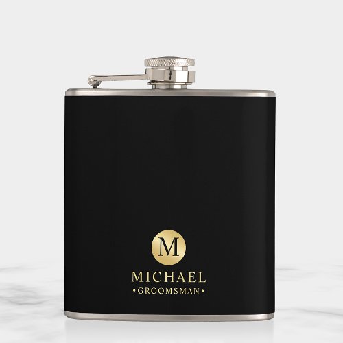 Masculine Black and Gold Personalized Groomsmen Flask