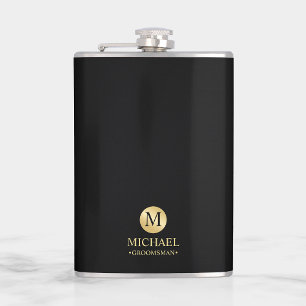 Masculine Black and Gold Personalized Groomsmen Flask